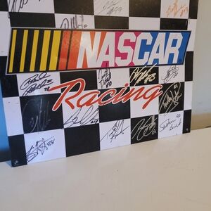 Nascar Multicolor Logo with Red Racing Script on Checkerboard Wall Art